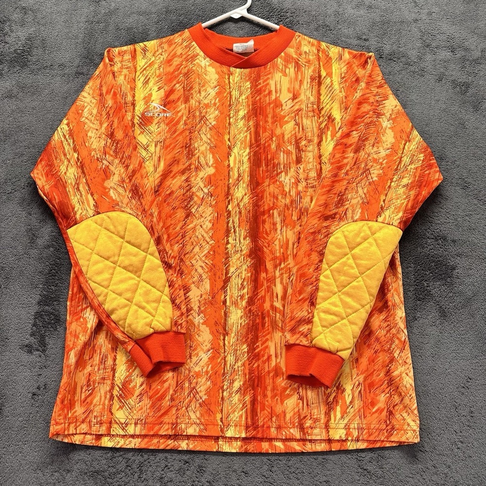 Vintage Score Soccer Jersey Mens Medium Orange Goalkeeper Shirt Padded Arm 90s